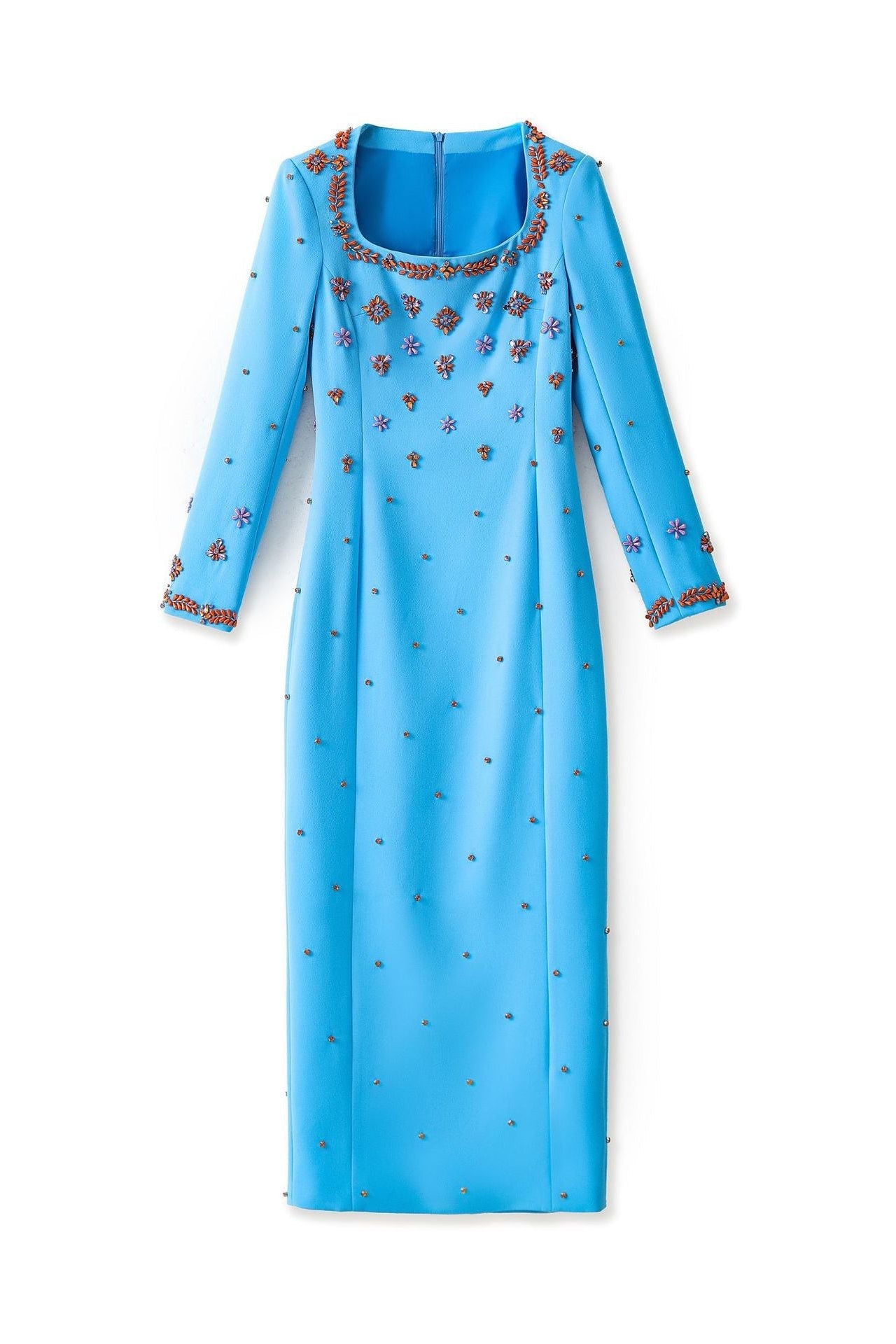 Flowering Girl Women Meroy Square Neck Floral Beading Embroidery Maxi Dress In Sky Blue