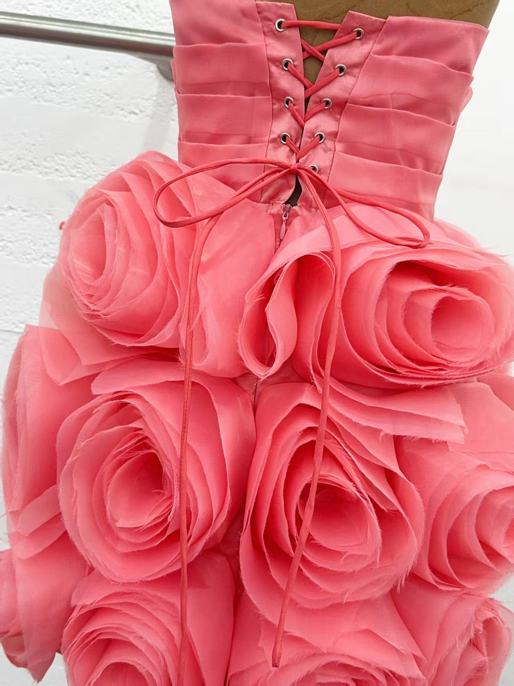 Georgia Appliquéd Organza Coral Mini Dress