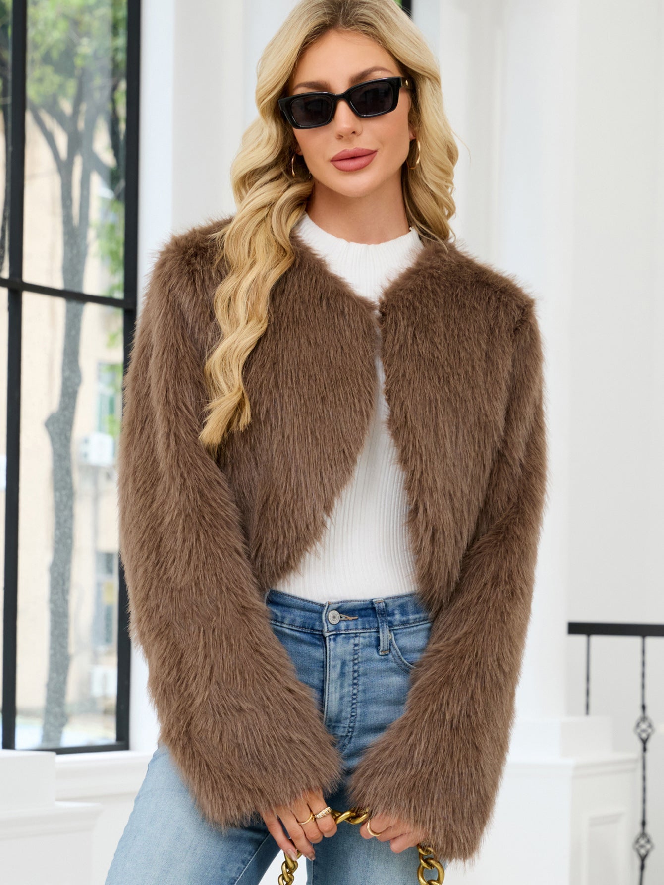 Flowering Girl Women victoria Imitation Fur Top Short Jacket