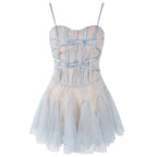 Light Blue Lace Corset Tulle Mini Dress