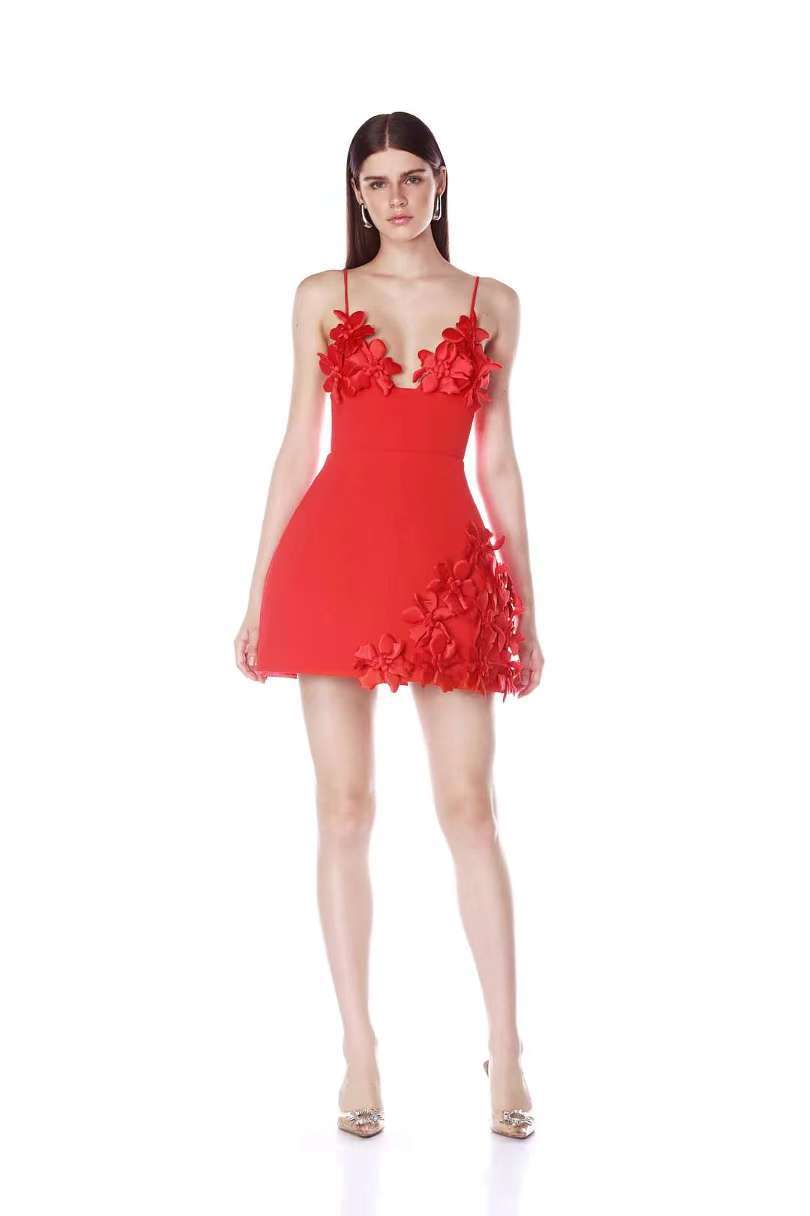 Flowering Girl Women lyuba 3d flower embellished A-line mini dress - red