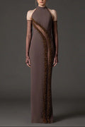 Flowering Girl Women vivien Brown Beading High Neck Maxi Dress