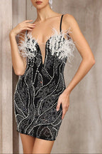Zenobia Pearl-Embellished Deep V-Neck Backless Mini Dress