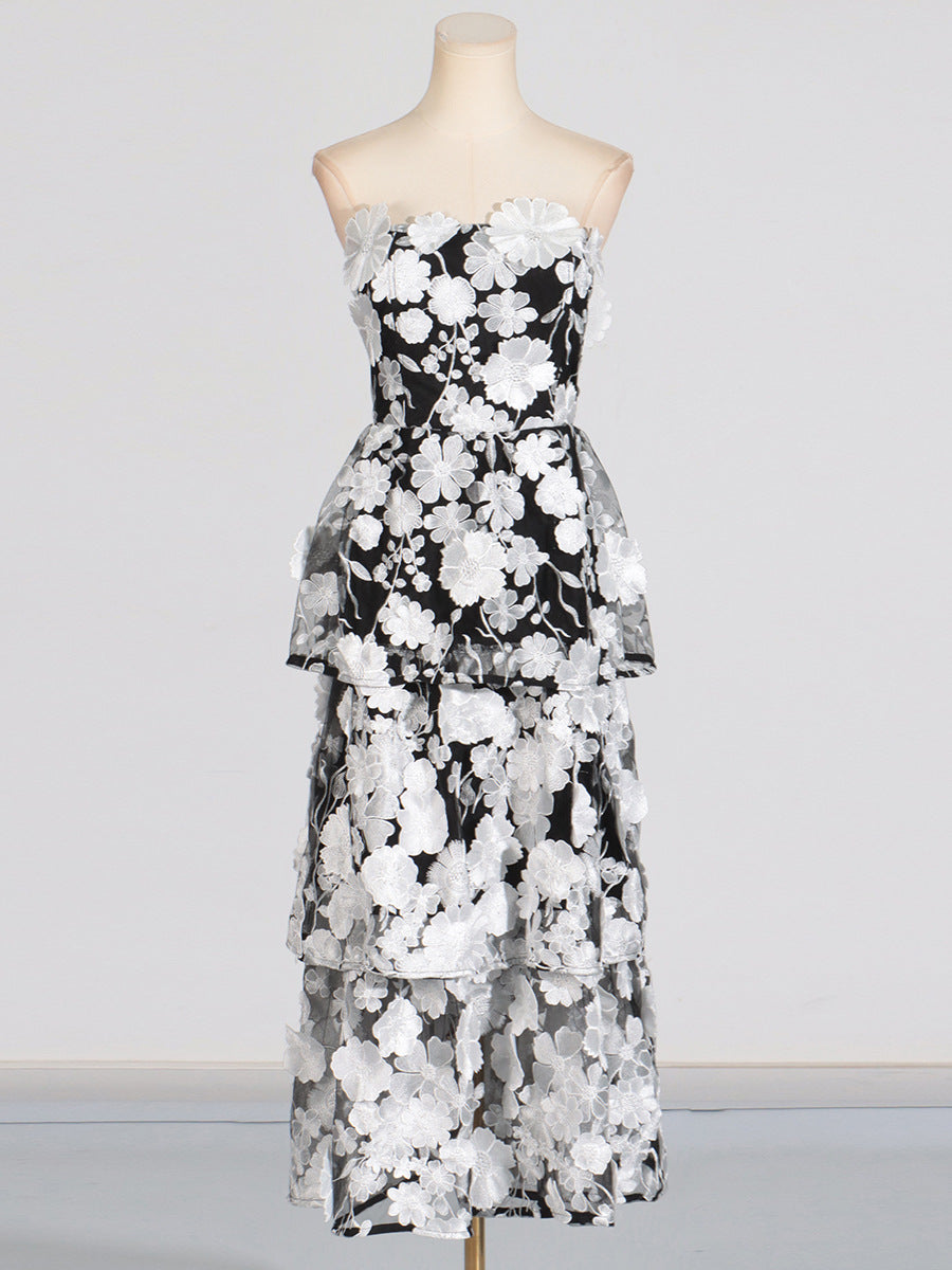 Flowering Girl Women Selene 3D flower Tiered Maxi Dress In Black