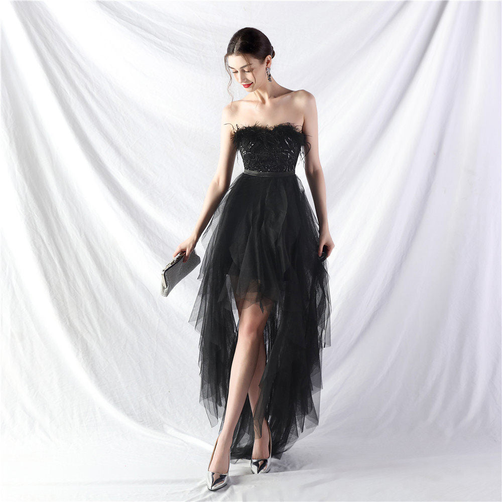 Flowering Girl Women Strapless Feather Tulle Midi Dress