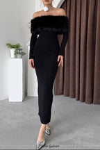 susie furry embellished bodycon midi dress in black