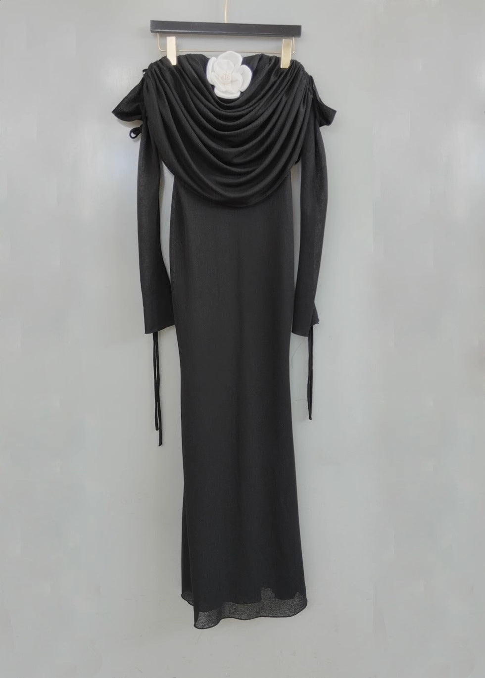 Flowering Girl Women Lila Flower Embellished Pleated Strapless Maxi Dress In Black