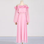 Flowering Girl Women ascella flower shoulder maxi dress in pink
