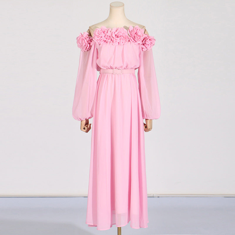 Flowering Girl Women ascella flower shoulder maxi dress in pink