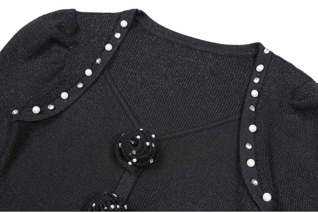 Flowering Girl Women flower knit mini dress in black
