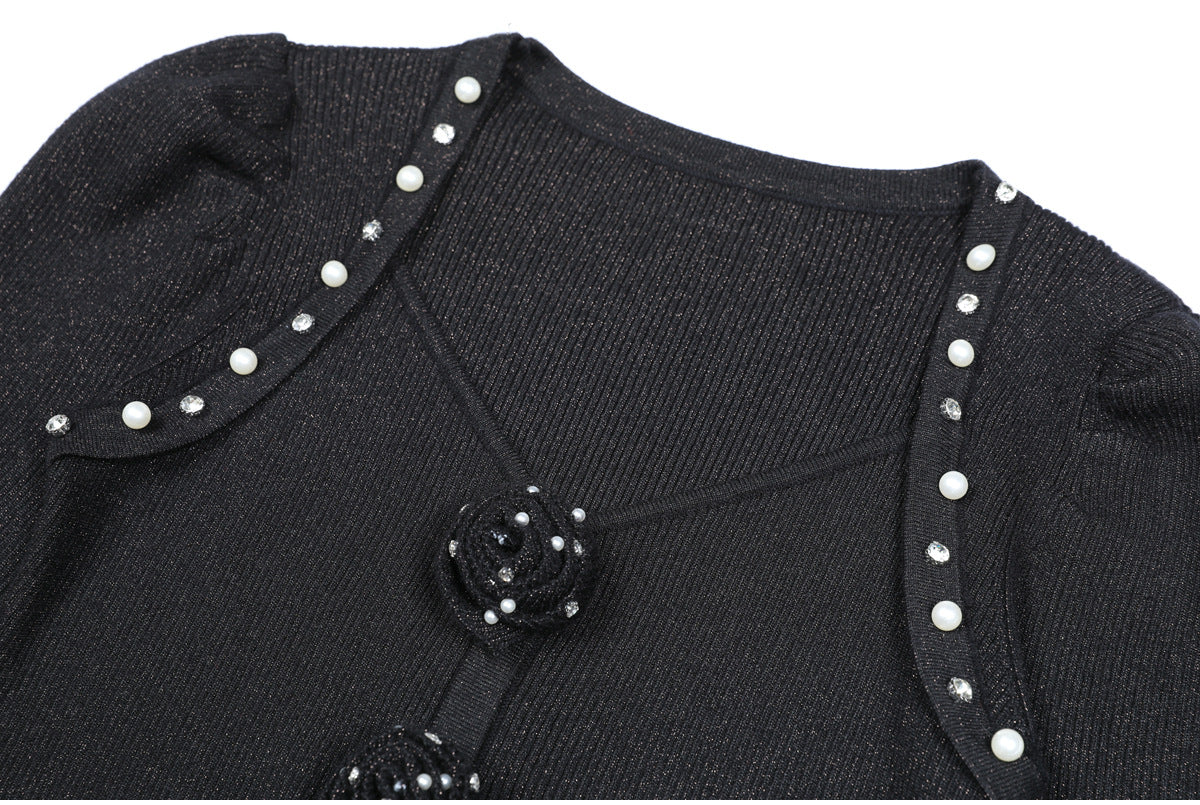 Flowering Girl Women flower knit mini dress in black