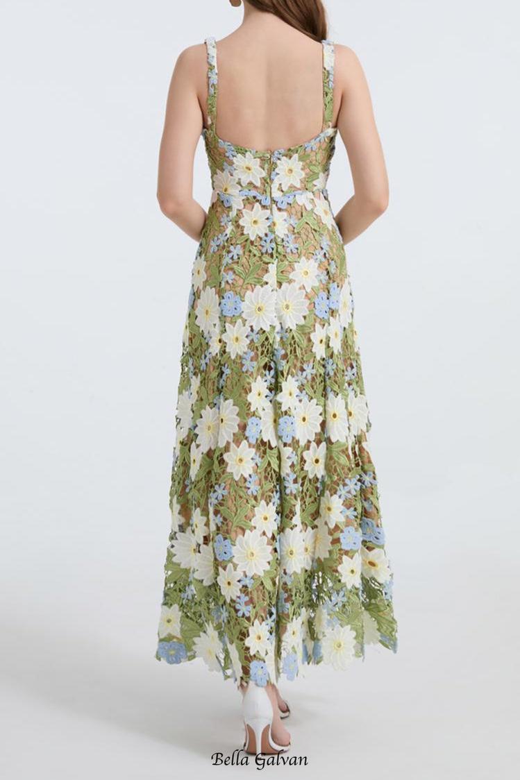 Flowering Girl Women celeste floral hollow stitching maxi dress in green