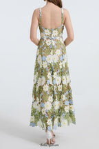 Flowering Girl Women celeste floral hollow stitching maxi dress in green