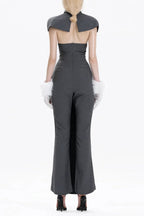 Flowering Girl Women Double-breasted strapless sleeveless suit with lapel - grey