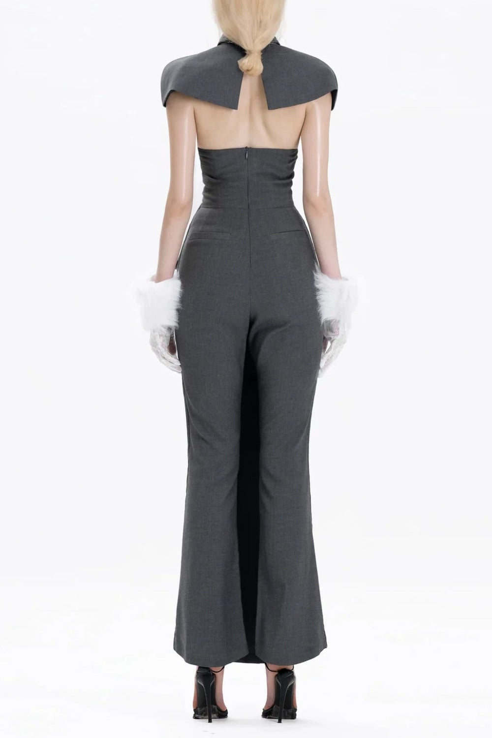 Flowering Girl Women Double-breasted strapless sleeveless suit with lapel - grey