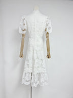 Jessica Lace Hollow Layered Midi Dress In White