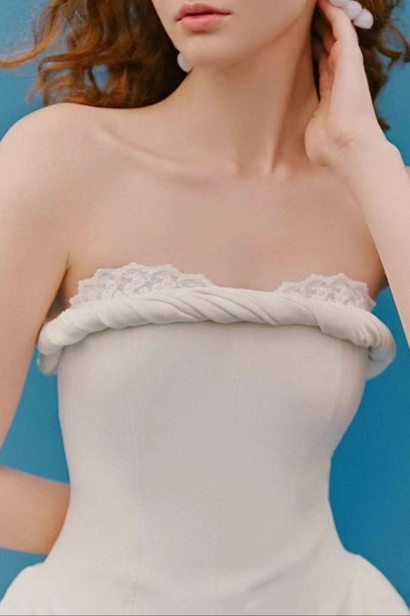 Sylvia Lace Trim Strapless Mini Dress In White