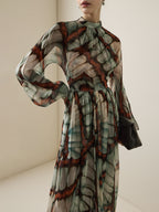 Abstract Butterfly Print Chiffon Maxi Dress
