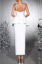 white bodycon midi dress Bandage elastic sling with handmade flower