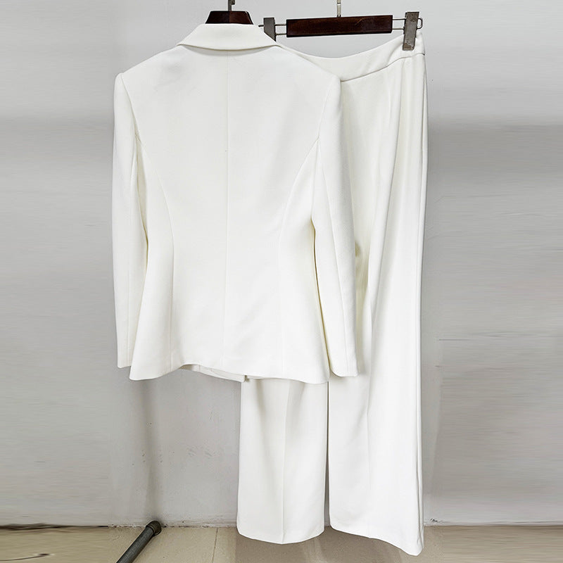 theresa diamond studded hollow out blazer set in white