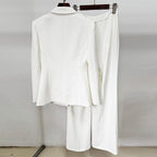 theresa diamond studded hollow out blazer set in white
