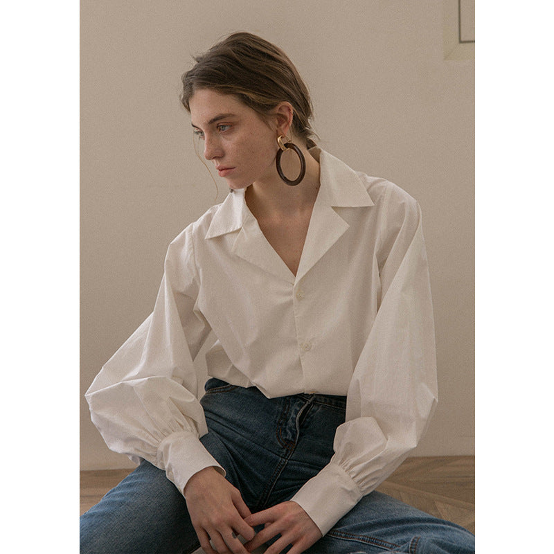 White Lantern Sleeve Shirt