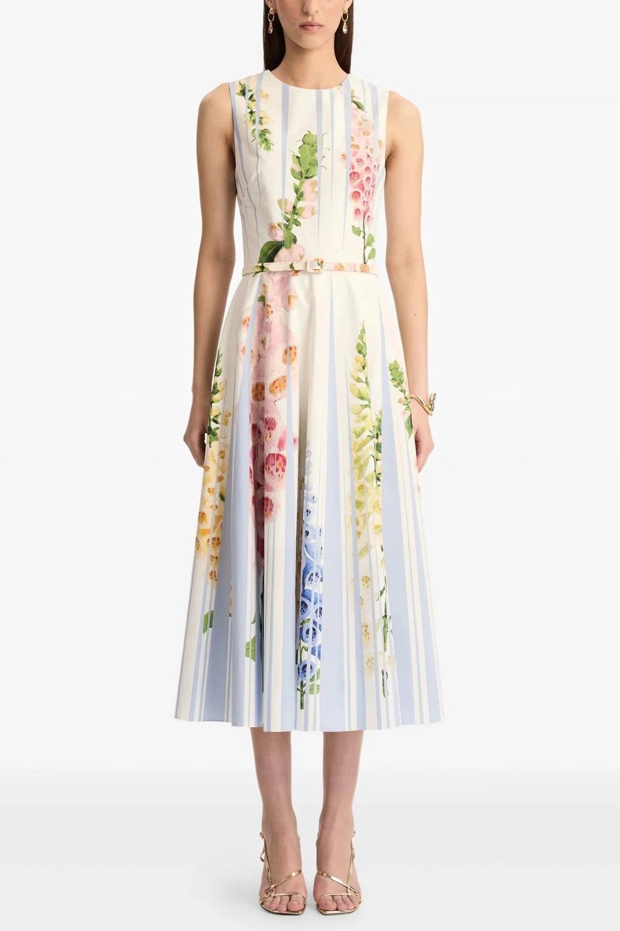 multicolor floral print sleeveless vacation midi dress