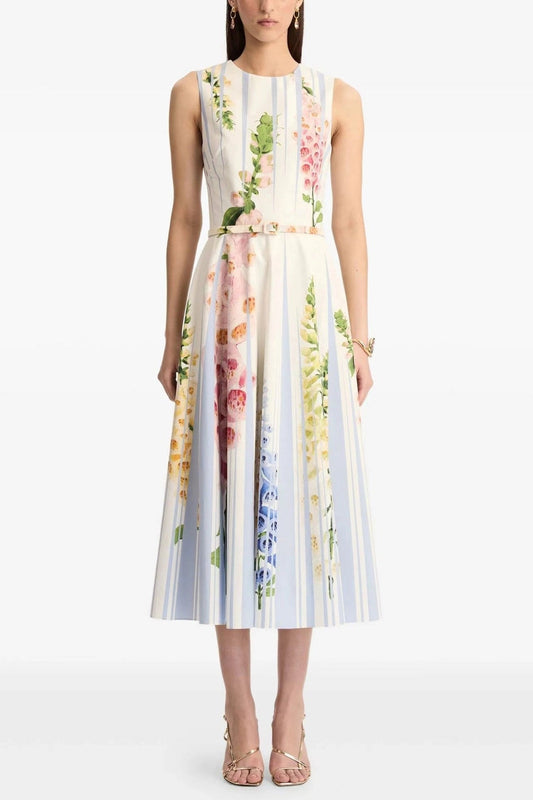 multicolor floral print sleeveless vacation midi dress