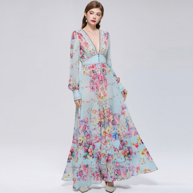 Flowering Girl Women xaviera Chiffon mesh A-line printed maxi dress