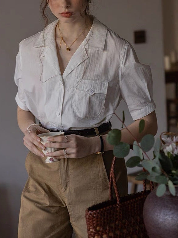 Flowering Girl Women white short-sleeve cotton brocade textured shirt top
