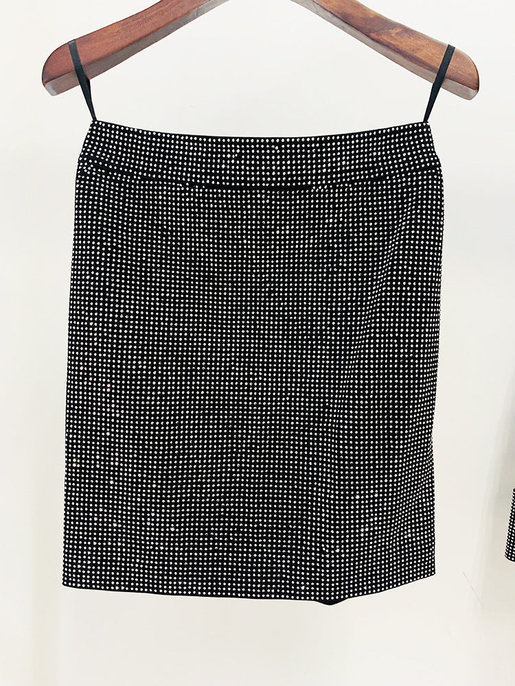 Flowering Girl Women Patchwork Rhinestone Skirt In Black