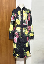 Flowering Girl Women Bernice Rose Print Shirt Midi Dress In Black