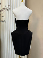 Laura Folded Collar Corset Mini Dress In Black