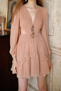 jessica  champagne pink chiffon rhinestone embellished mini dress