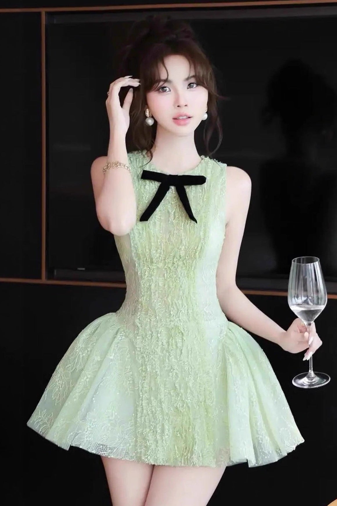 Eleanore Sleeveless Embroidered Mini Dress In Green