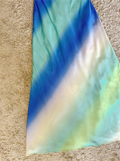 satin silky swing neck ombre open back dress