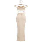 Flowering Girl Women crystal chain embellished fishtail skirt set in apricot