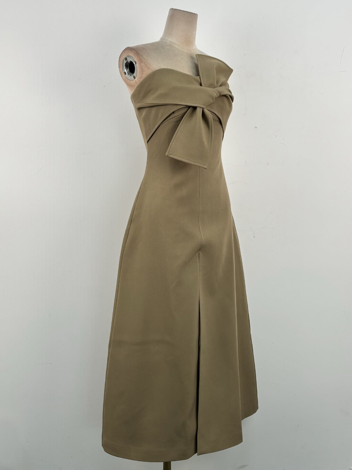 Flowering Girl Women alberta bowknot strapless slit midi dress in grey green
