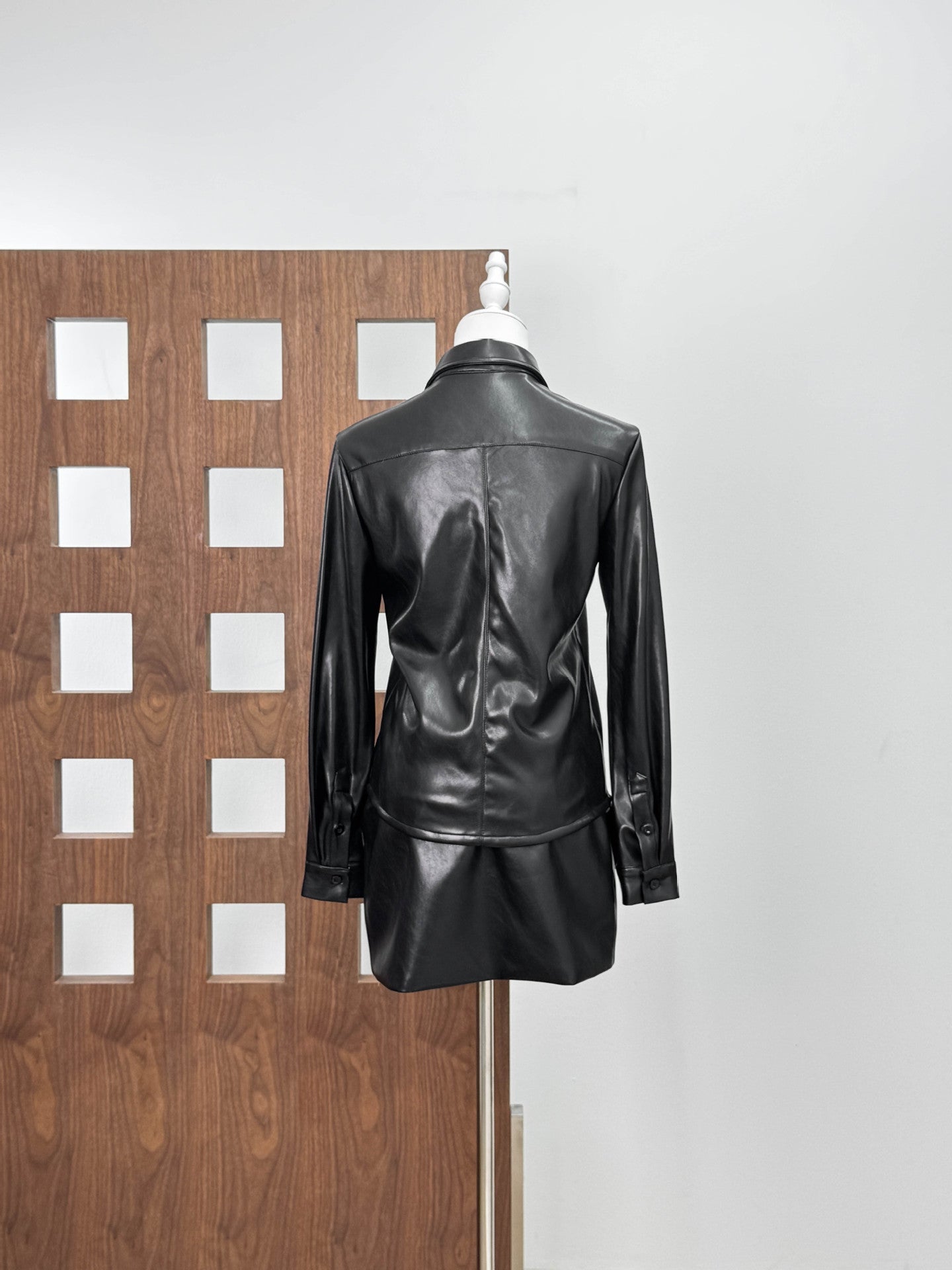 Meredith Leather Top Flower Mini Skirt Set In Black