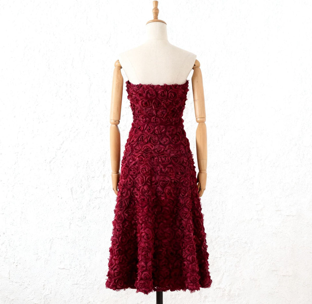 Flowering Girl Women Mona 3D Rose Petal Strapless Mesh Maxi Dress In Wine Red