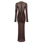 Flowering Girl Women long sleeve mesh insert draped maxi dress