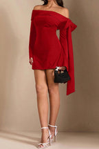 Flowering Girl Women red Off-the-Shoulder Flared Sleeve Mini Dress