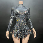 Flowering Girl Women LONG SLEEVE EMBELLISHED MINI DRESS IN BLACK