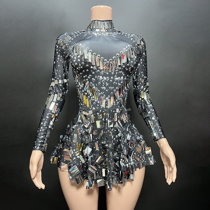 Flowering Girl Women LONG SLEEVE EMBELLISHED MINI DRESS IN BLACK