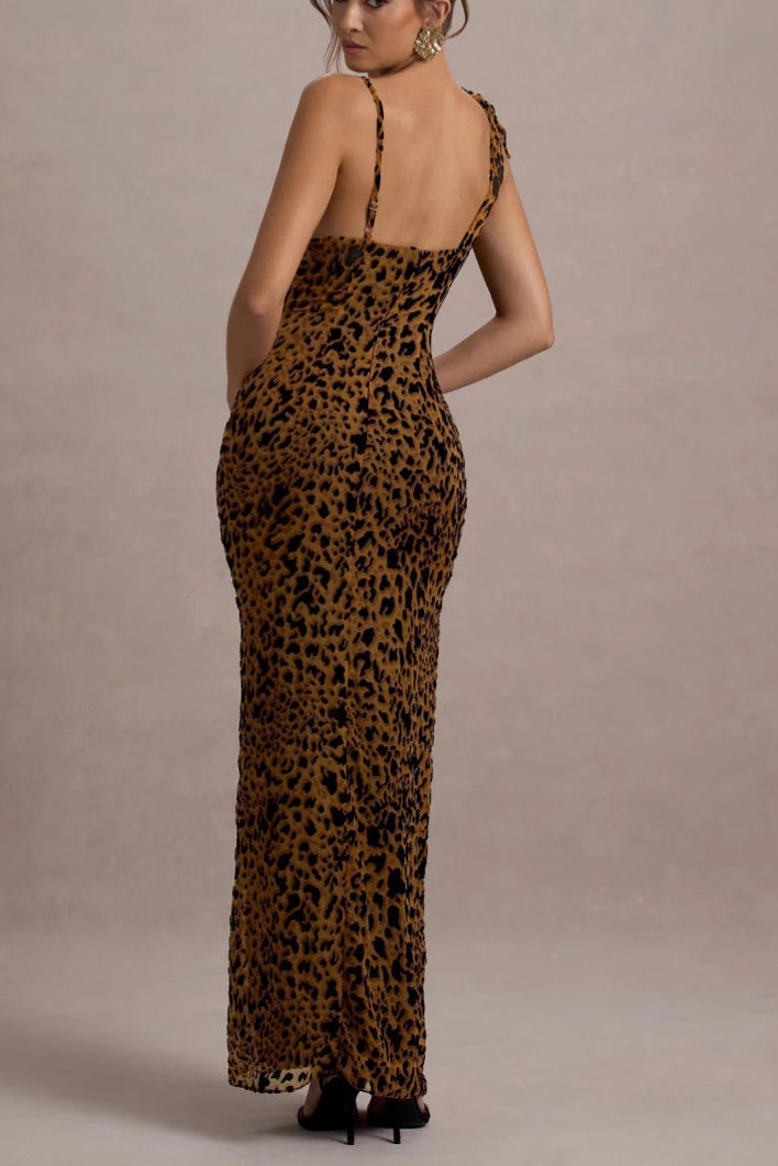 Flowering Girl Women Leopard print slip maxi dress