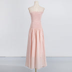 Flowering Girl Women pleated belt chiffon strapless maxi dress in pale pink