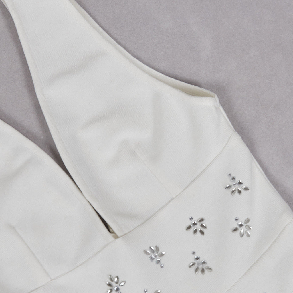 Lily Diamond V-Neck Midi Dress In White