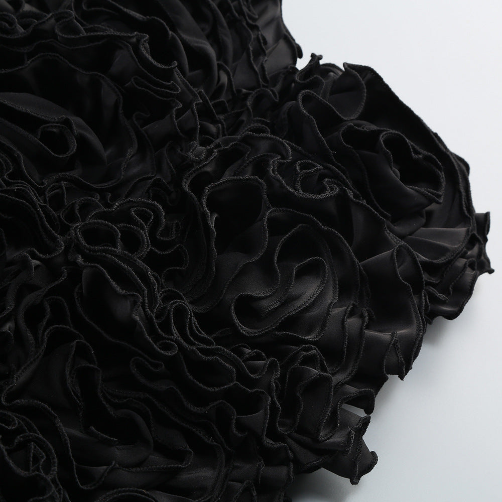 Flowering Girl Women velvet corset floral mini skirt suit in black