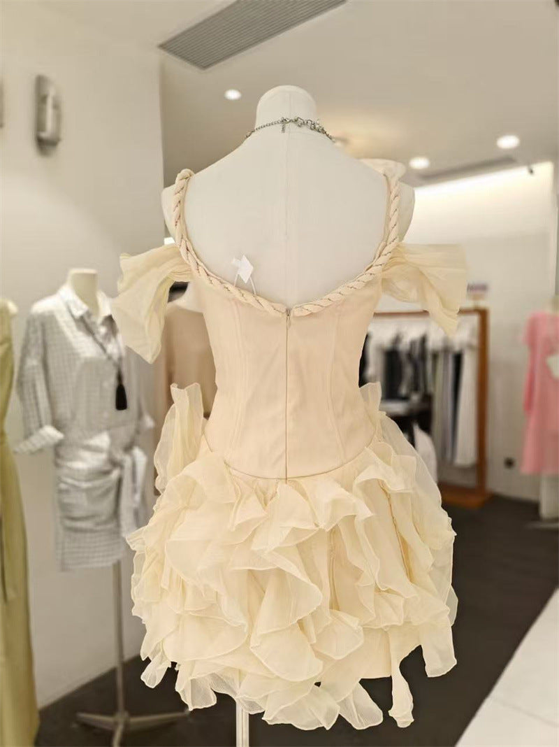 victoria off-shoulder puffy mini dress - beige