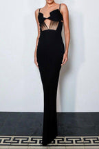 Flowering Girl Women back slit knitted bandage maxi dress in black